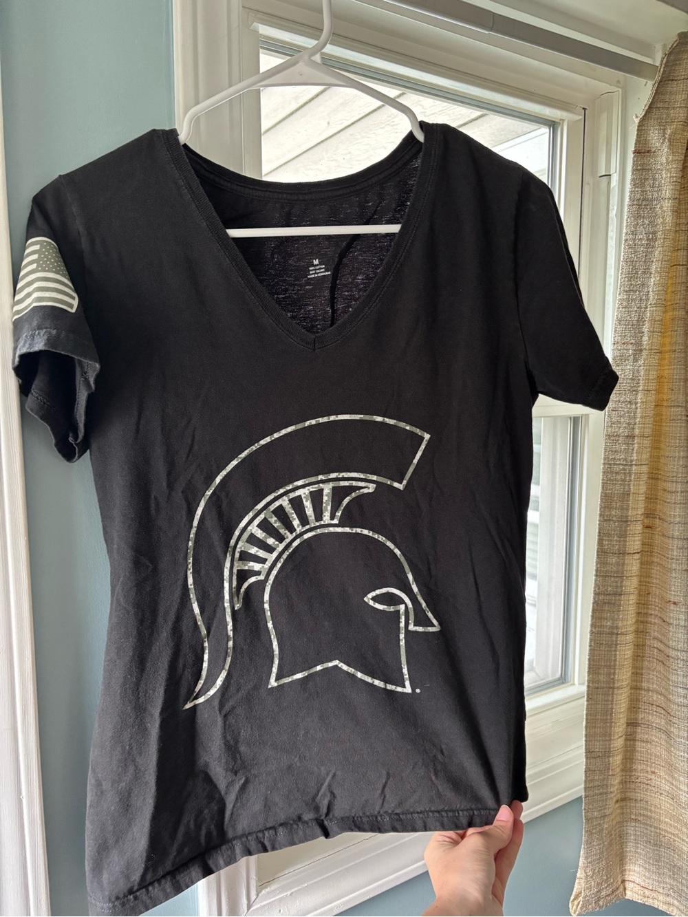 MSU Women's Black V-Neck Spartan Graphic Tee